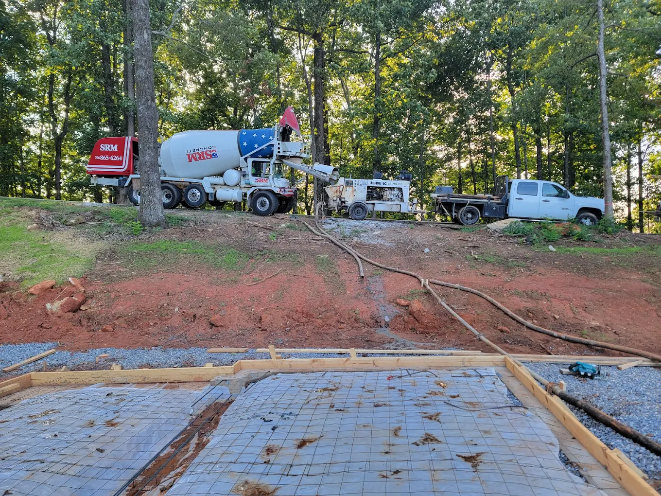 Concrete pumping equipment in action